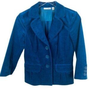 Halogen | Women's Blue & Turquoise Corduroy Cropped Fitted Blazer Size Small